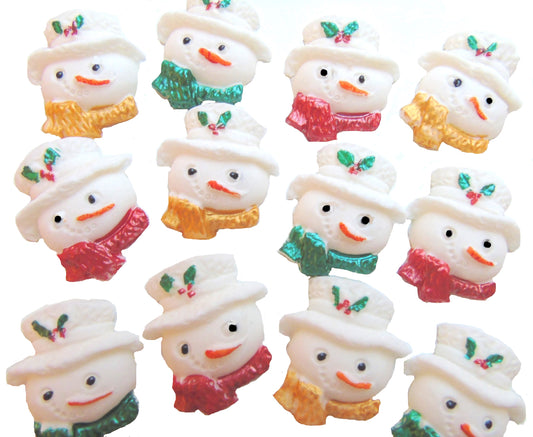 12 Edible Christmas Snowmen Faces Cupcake Cake Toppers