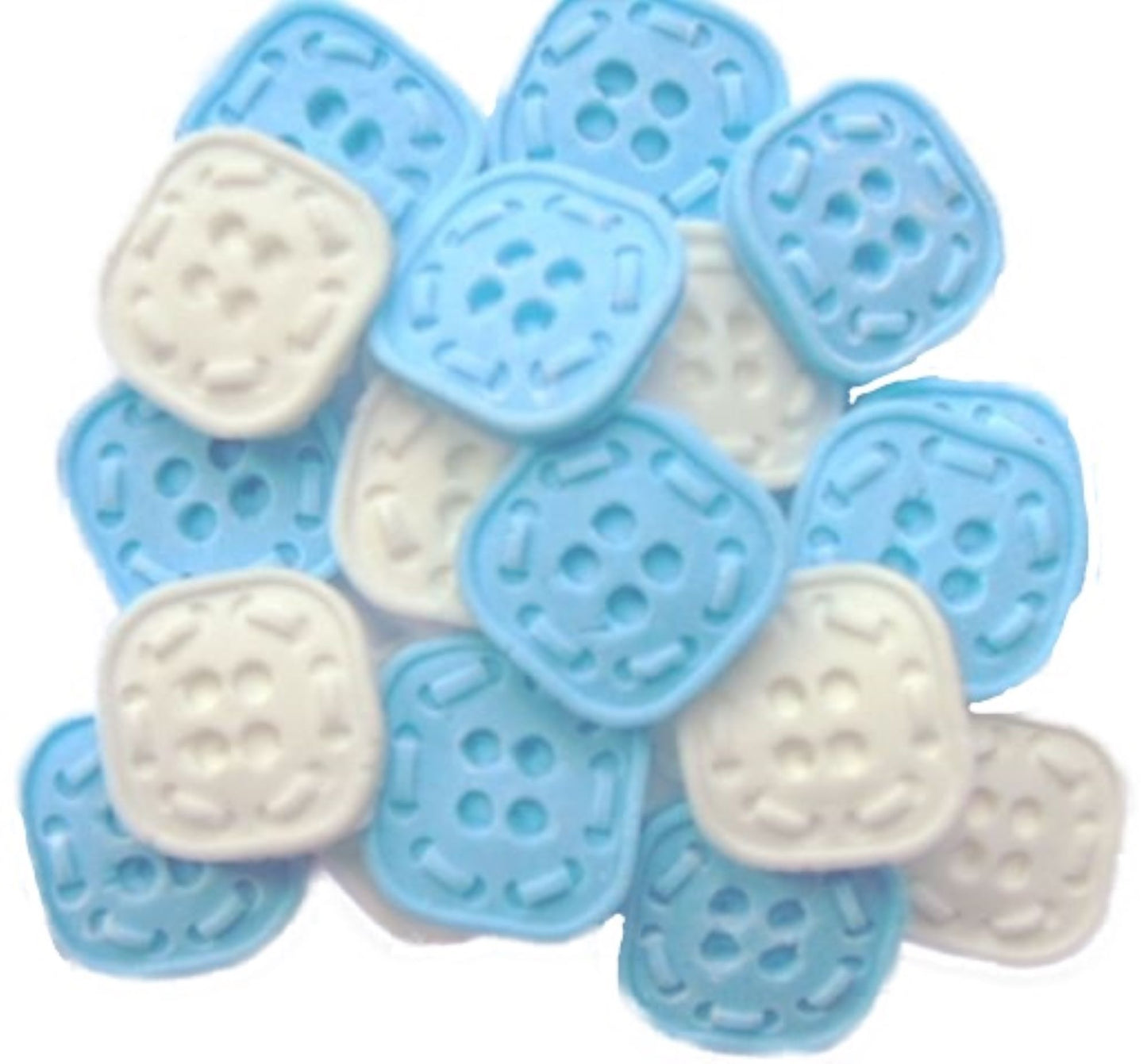 18 Edible Blue & White Mixed Coloured Square Shaped Buttons Vegan Cupcake Toppers