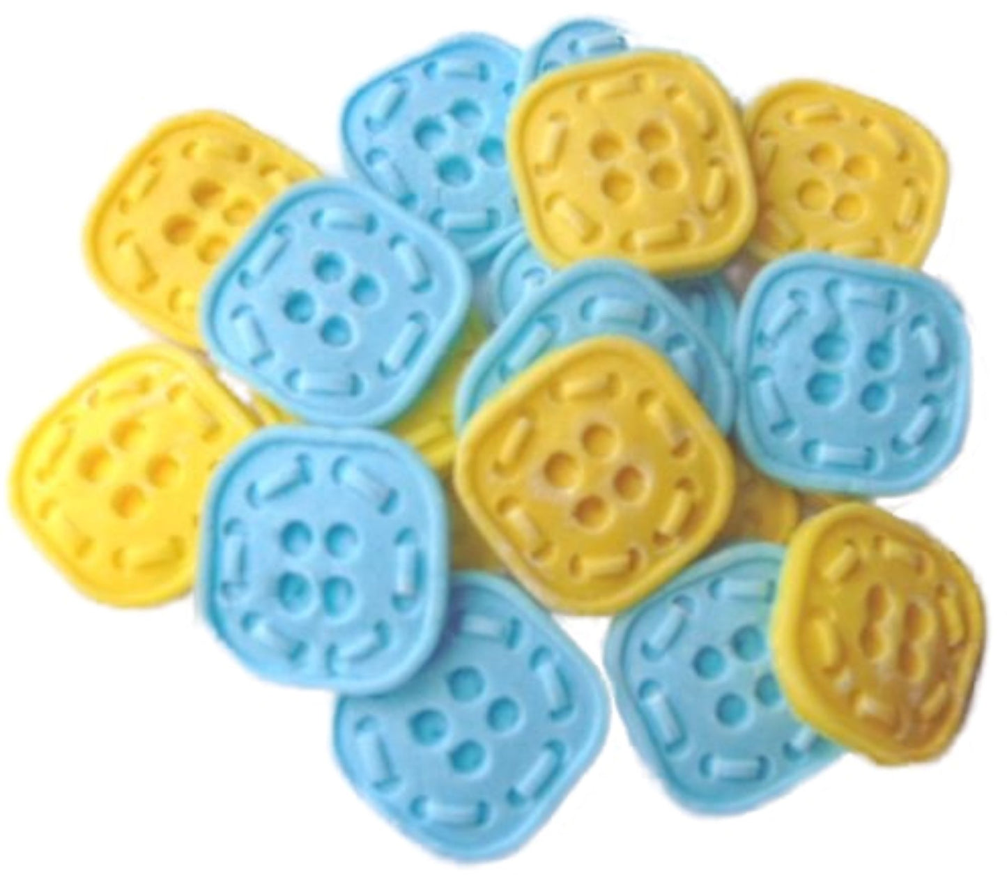 18 Edible Blue & Yellow Mixed Coloured Square Shaped Buttons Vegan Cupcake Toppers