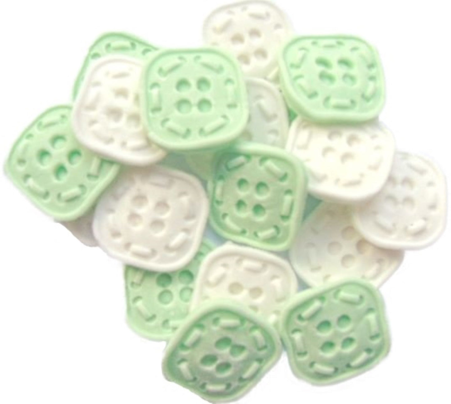 18 Edible Green & White Mixed Coloured Square Shaped Buttons Vegan Cupcake Toppers