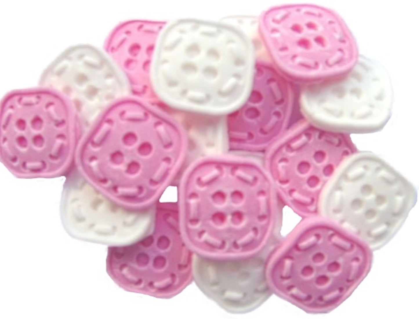 18 Edible Pink & White Mixed Coloured Square Shaped Buttons Vegan Cupcake Toppers