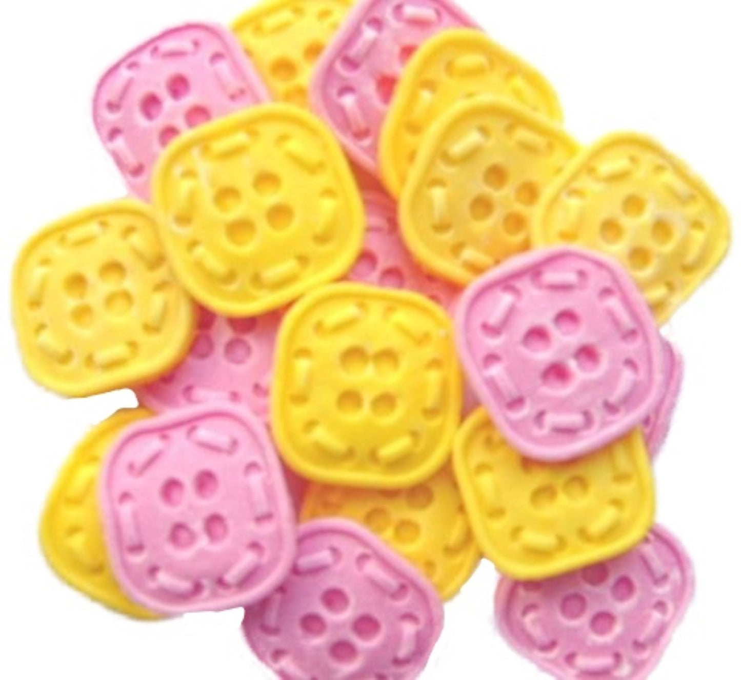 18 Edible Pink & Yellow Mixed Coloured Square Shaped Buttons Vegan Cupcake Toppers