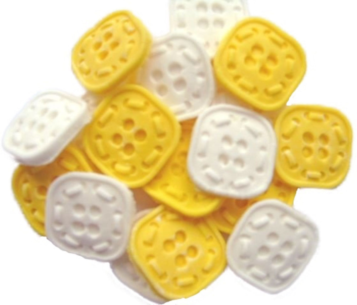 18 Edible Yellow & White Mixed Coloured Square Shaped Buttons Vegan Cupcake Toppers