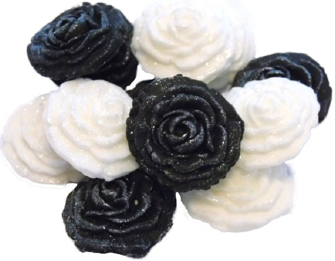12 Small Glittered Mixed Coloured Roses Cake Cupcake Toppers