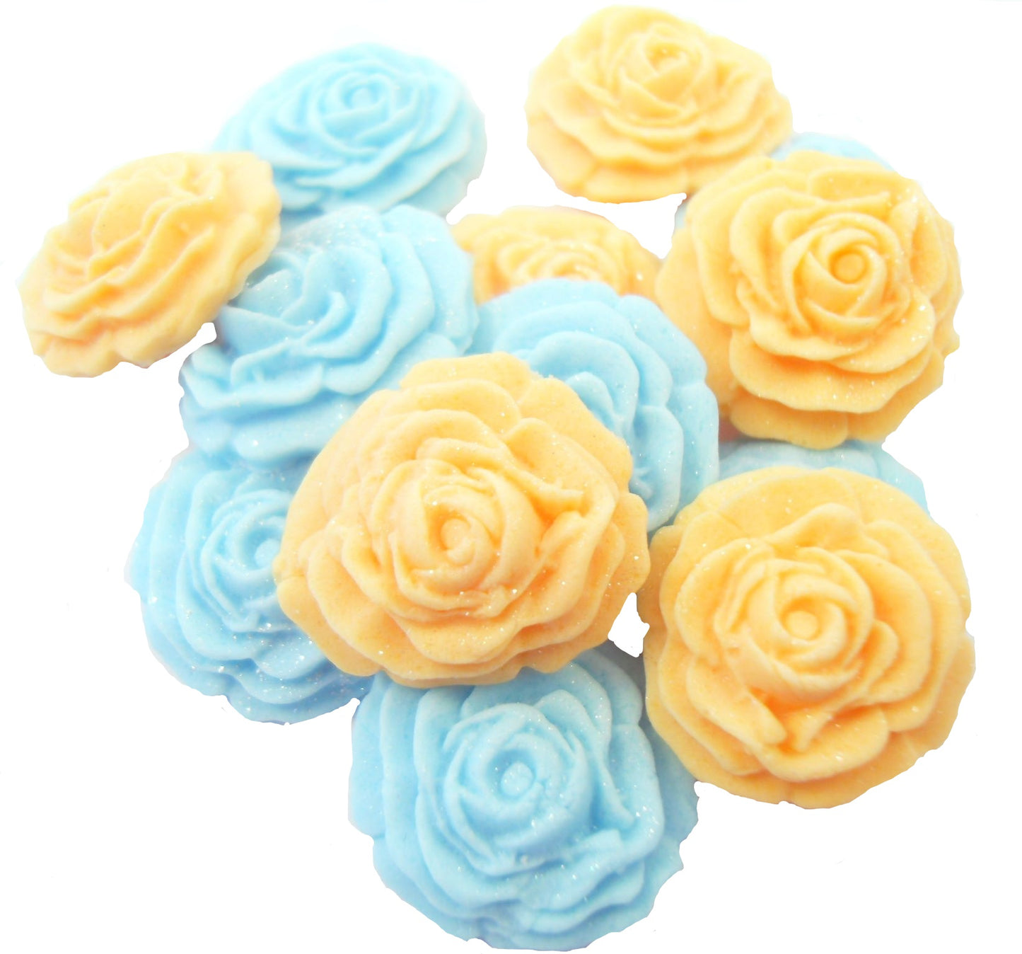 12 Small Glittered Mixed Coloured Roses Cake Cupcake Toppers