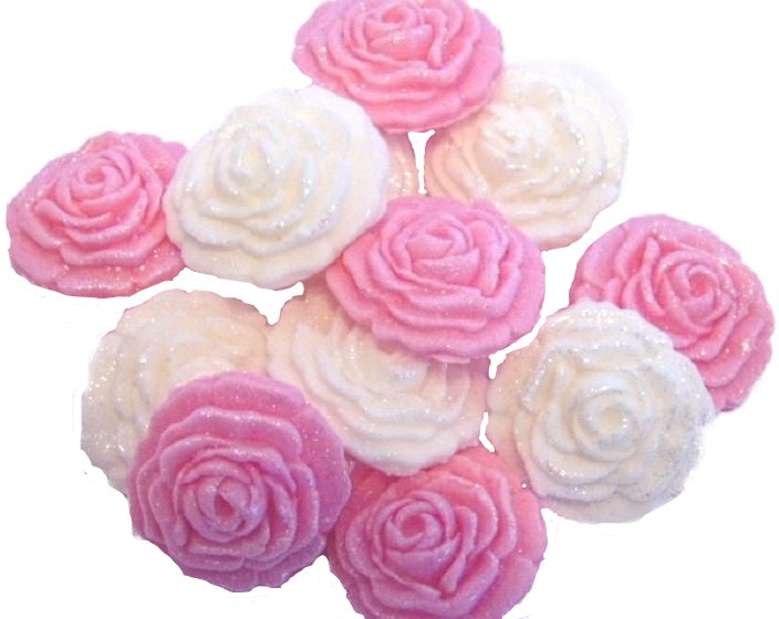 12 Small Glittered Mixed Coloured Roses Cake Cupcake Toppers