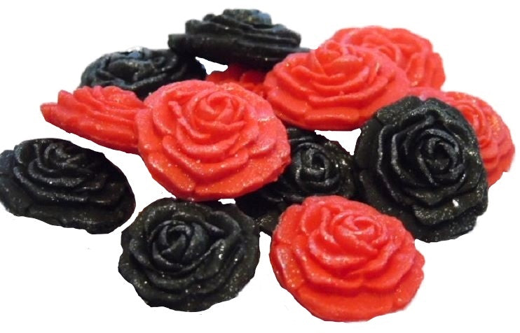 12 Small Glittered Mixed Coloured Roses Cake Cupcake Toppers