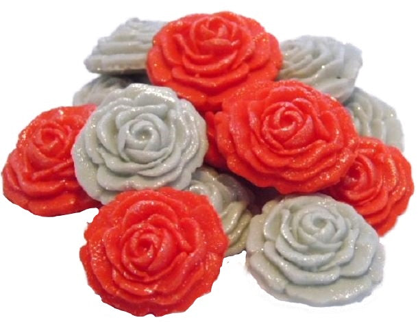 12 Small Glittered Mixed Coloured Roses Cake Cupcake Toppers