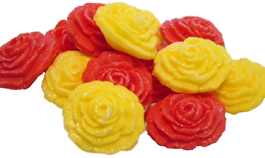 12 Small Glittered Mixed Coloured Roses Cake Cupcake Toppers
