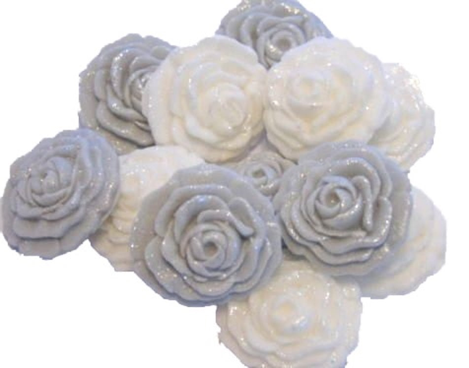 12 Small Glittered Mixed Coloured Roses Cake Cupcake Toppers