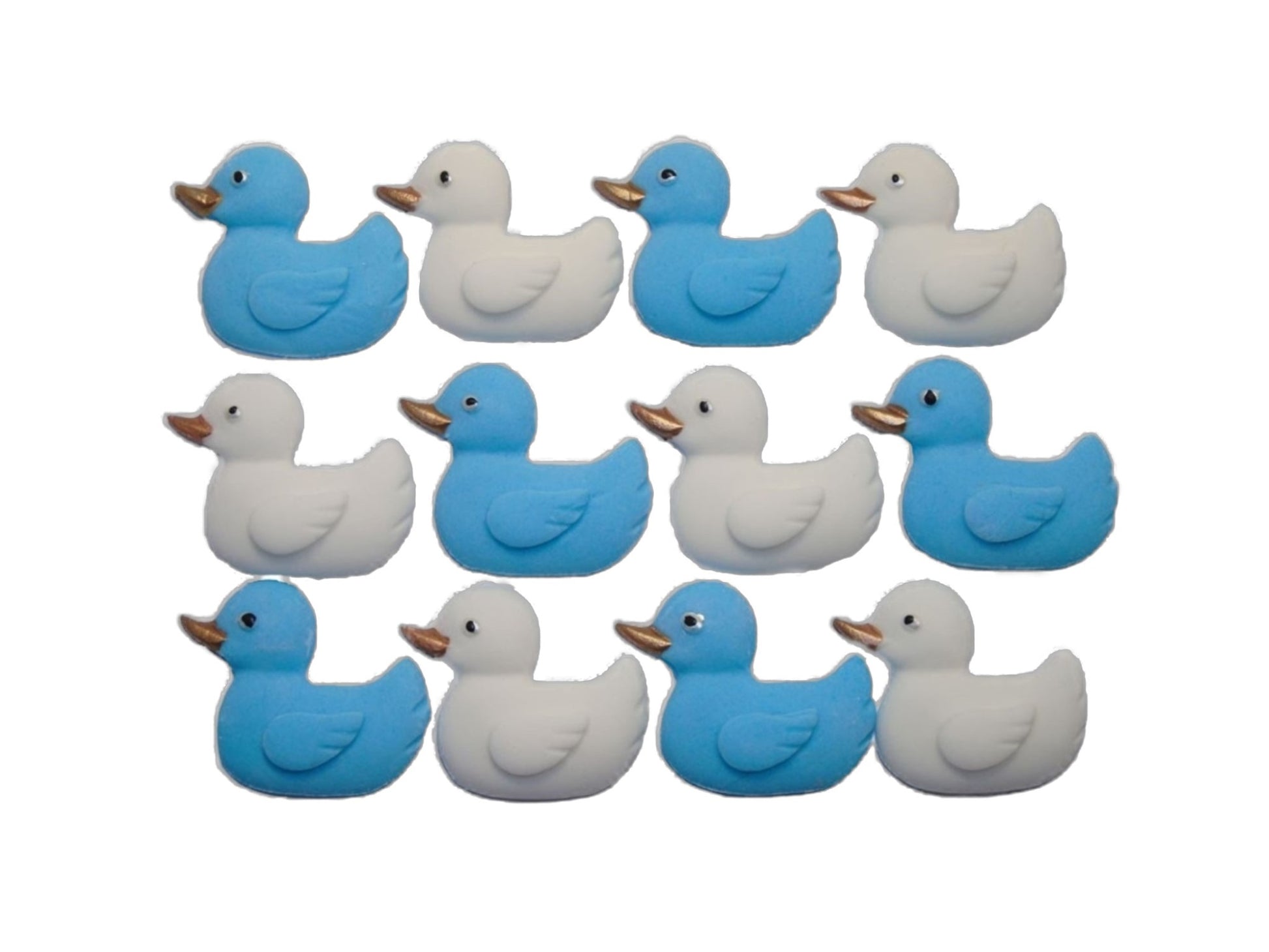 12 Edible Blue & White mixed coloured Vegan Baby Shower Ducks Cake Cupcake Toppers