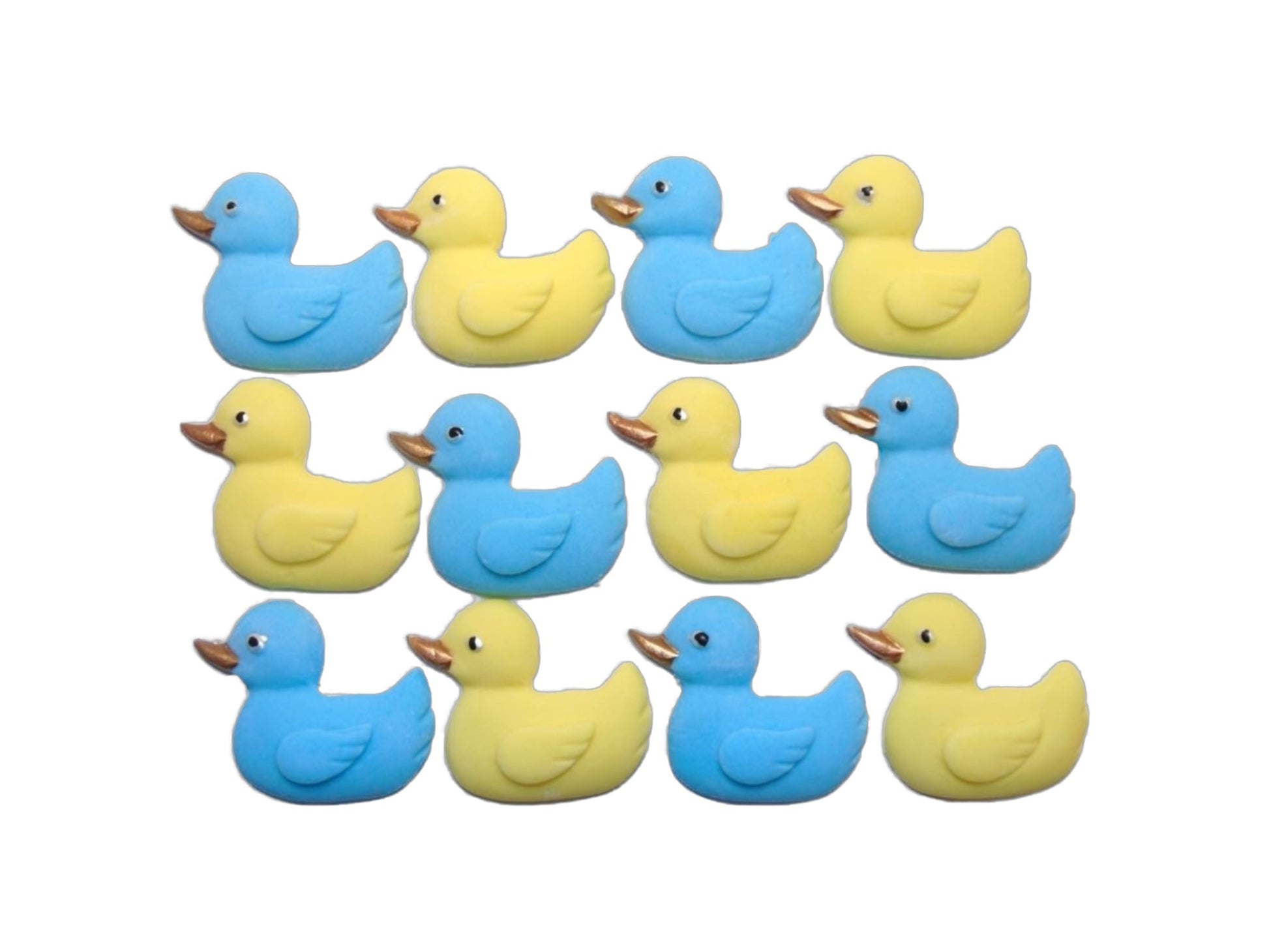 12 Edible Blue & Yellow mixed coloured Vegan Baby Shower Ducks Cake Cupcake Toppers
