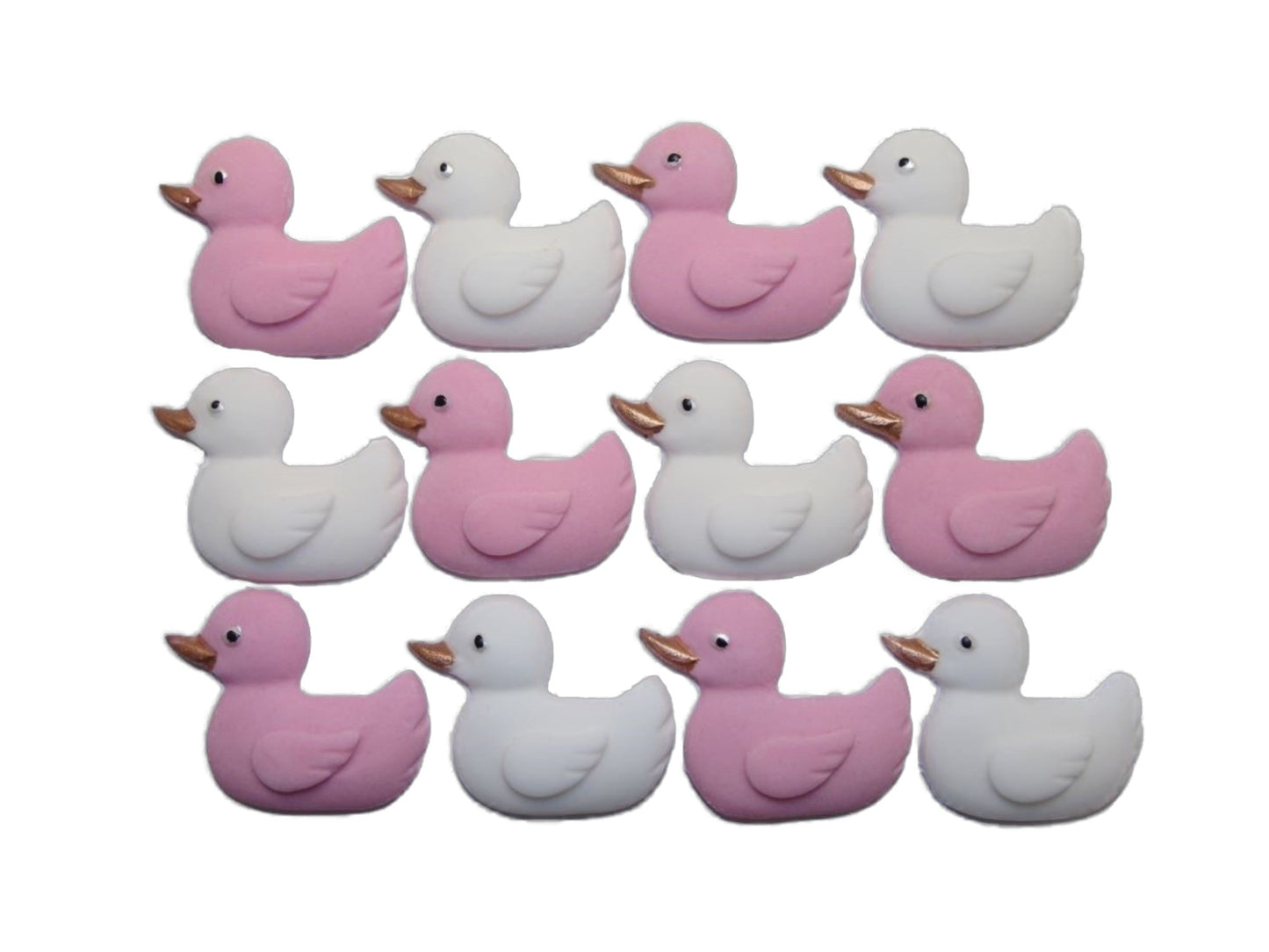 12 Edible Pink & White mixed coloured Vegan Baby Shower Ducks Cake Cupcake Toppers