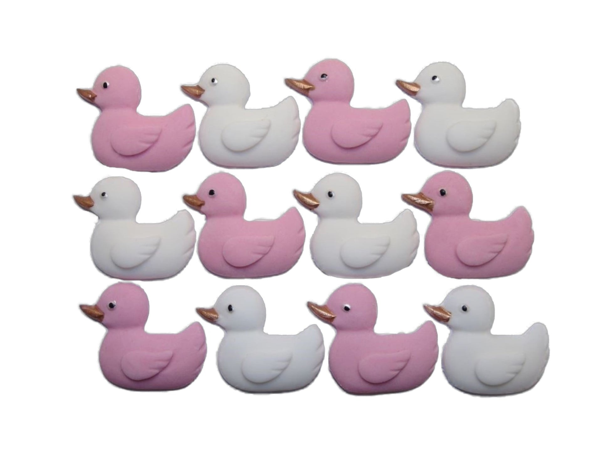12 Edible Pink & White mixed coloured Vegan Baby Shower Ducks Cake Cupcake Toppers
