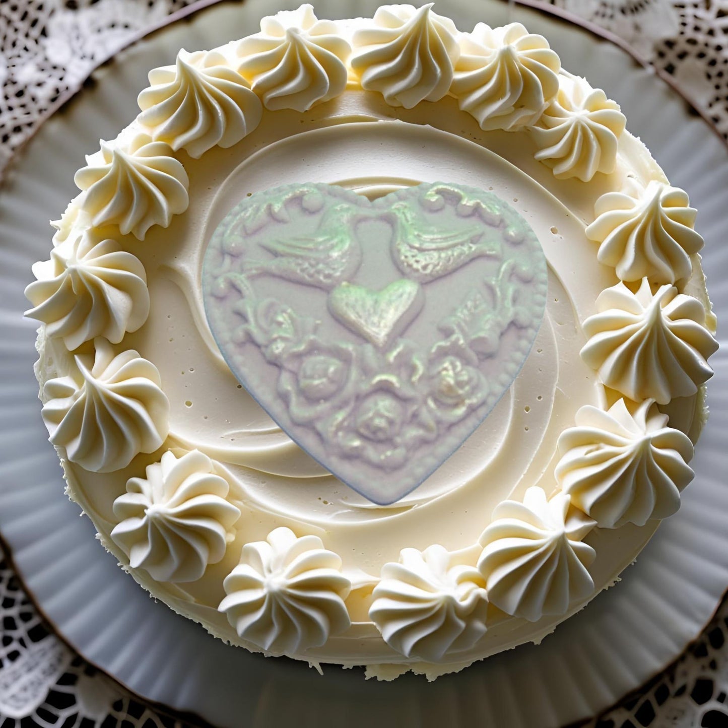 Valentines Glittered Hearts with Doves Vegan Cupcake Toppers