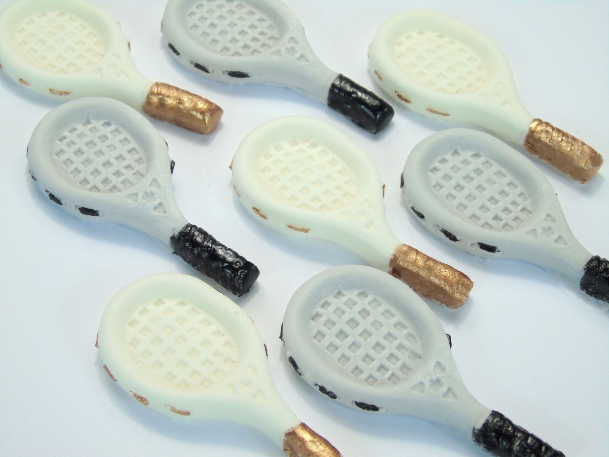 12 Tennis Rackets  Grey & White mix Vegan Edible Cake Cupcake Toppers