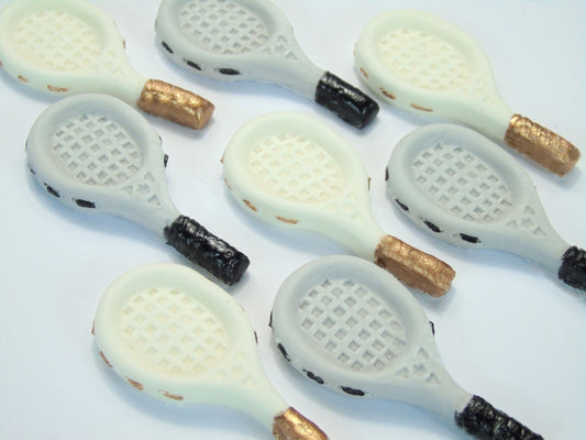 12 Tennis Rackets  Grey & White mix Vegan Edible Cake Cupcake Toppers