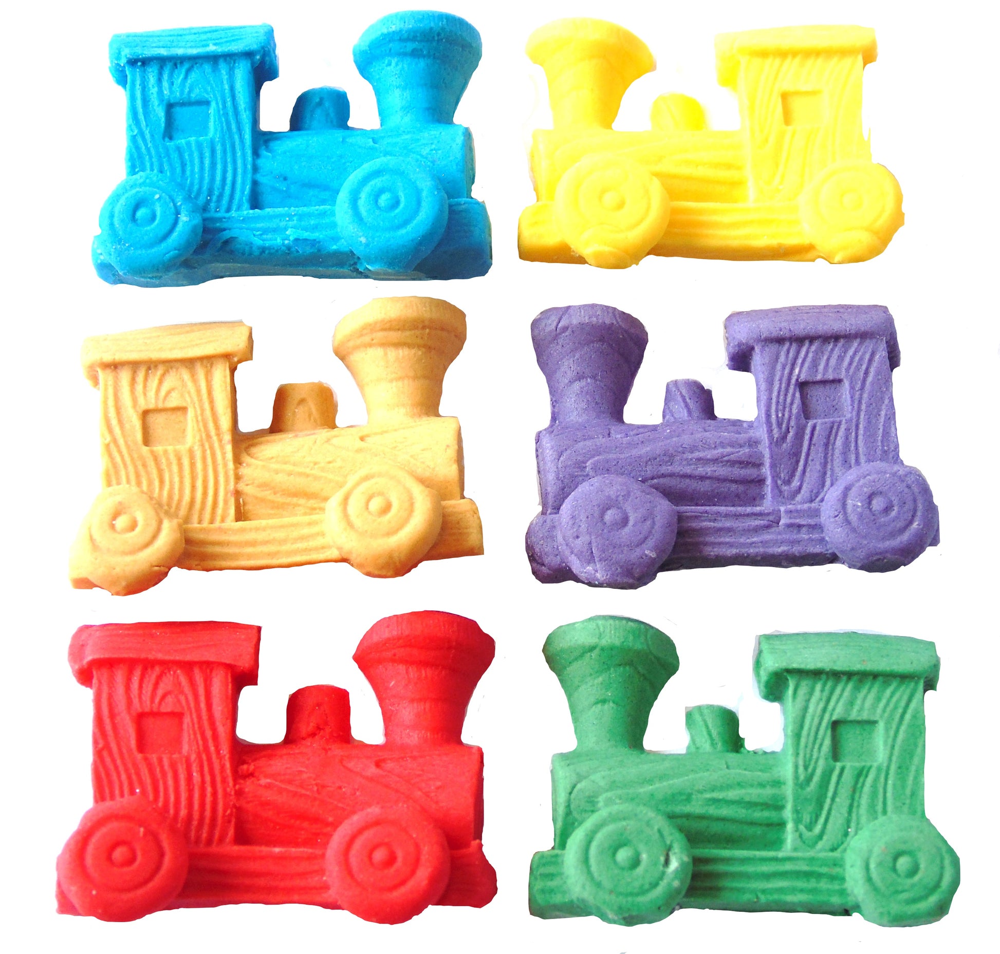 Set 6 coloured Edible Trains Vegan Cupcake Cake Decorations