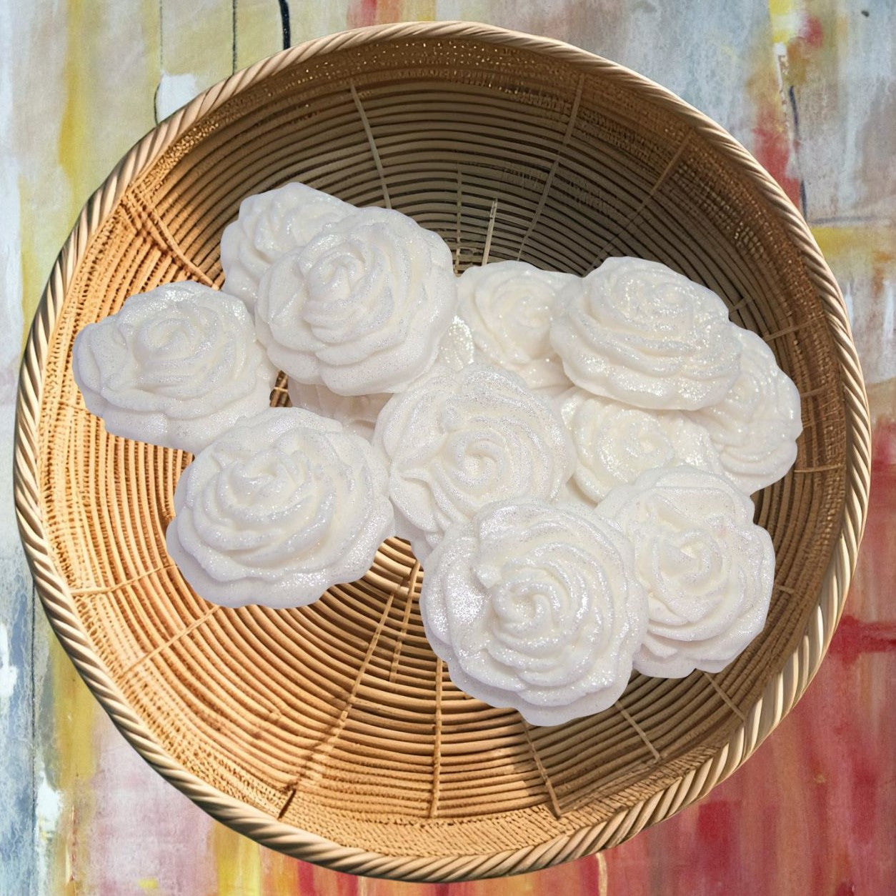 12 Medium Glittered Coloured Roses Cake Decorations