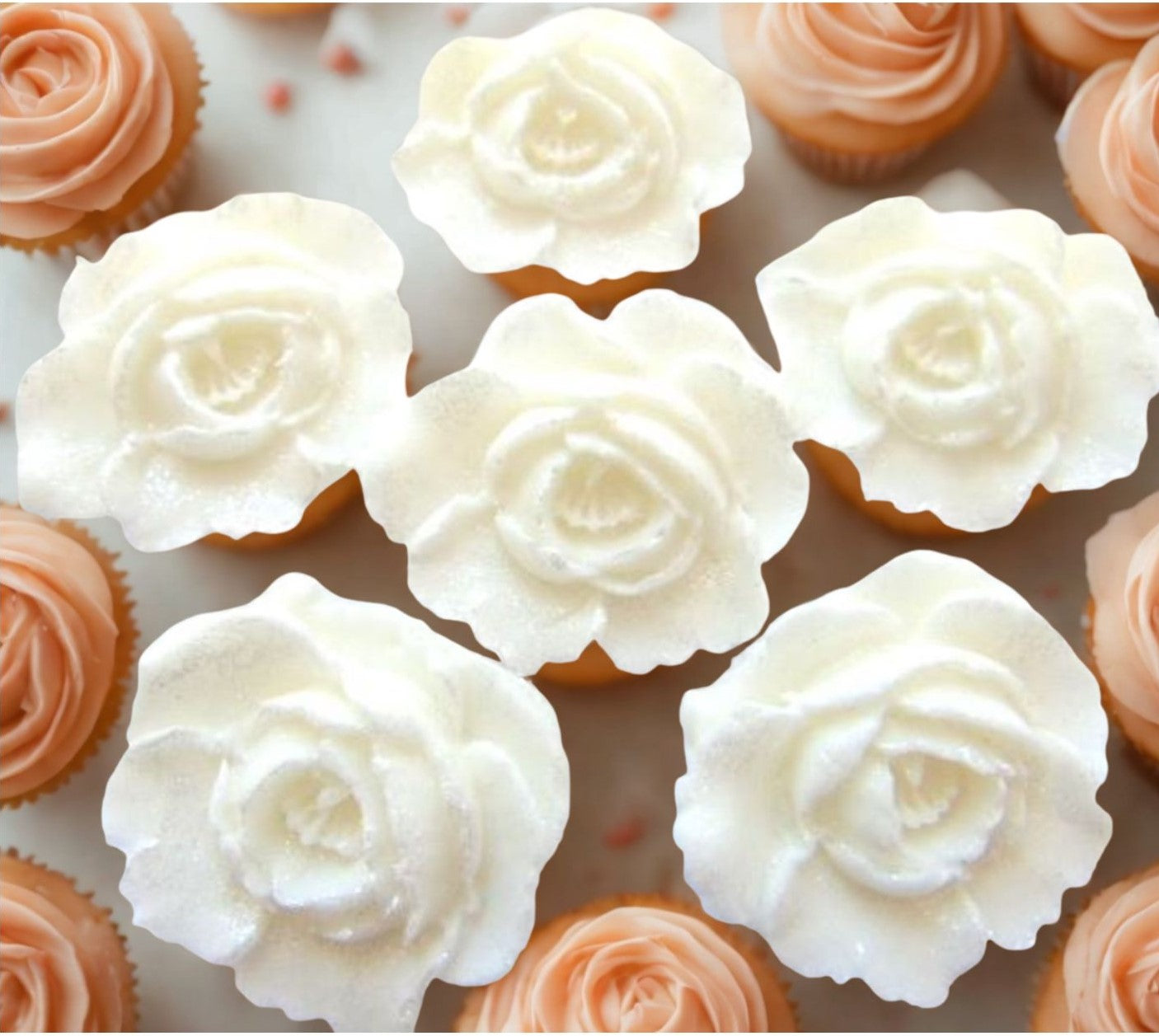 Set 6 Glittered Coloured Roses Edible Cupcake Decorations