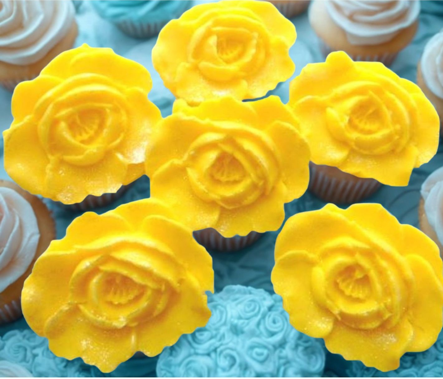 Set 6 Glittered Coloured Roses Edible Cupcake Decorations