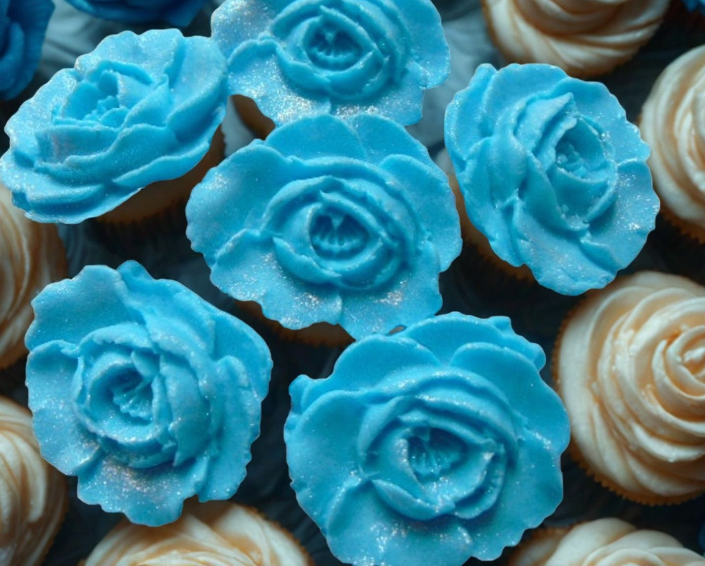 Set 6 Glittered Coloured Roses Edible Cupcake Decorations