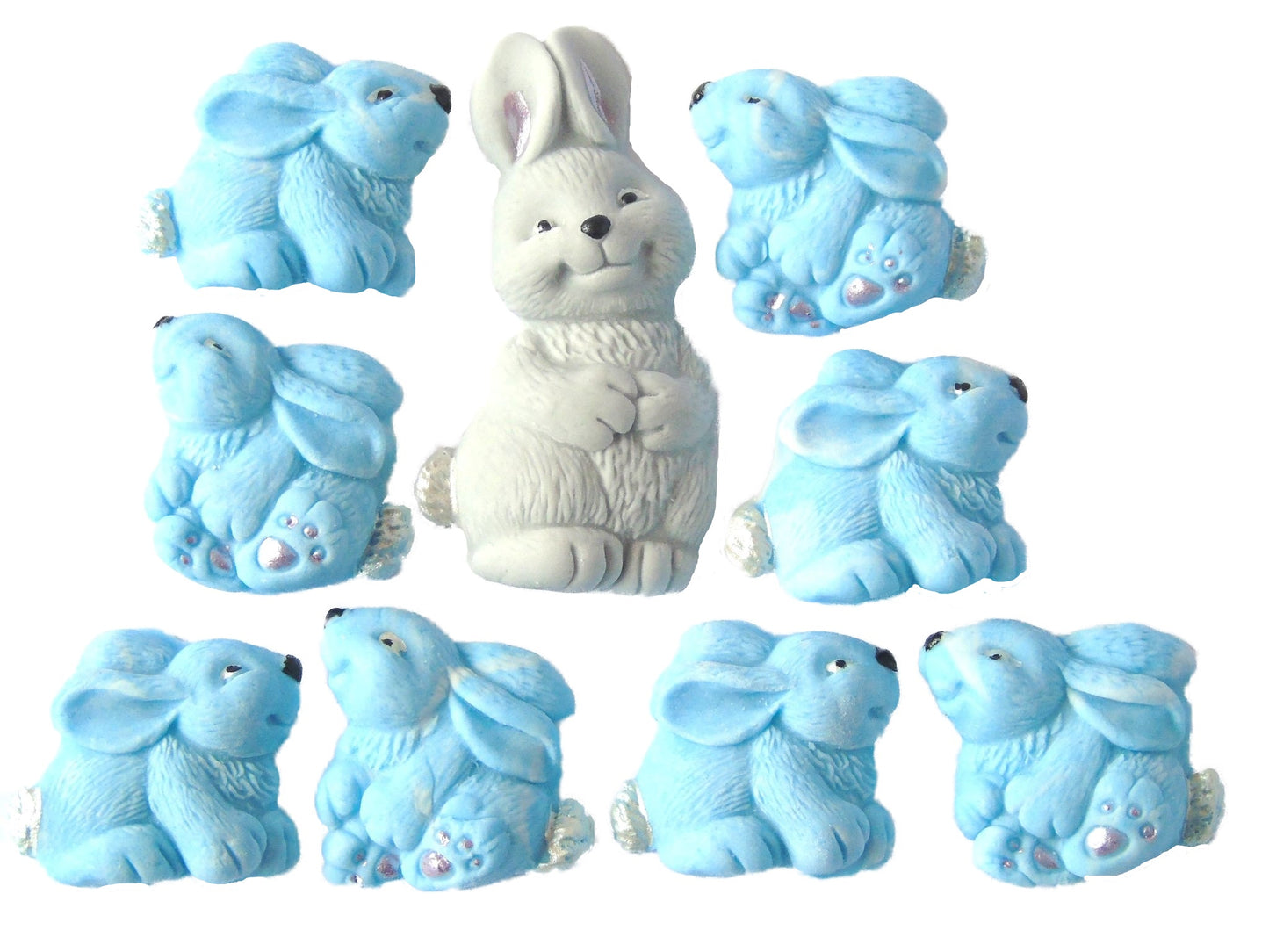 Grey Mum Rabbit 6 blue baby rabbits