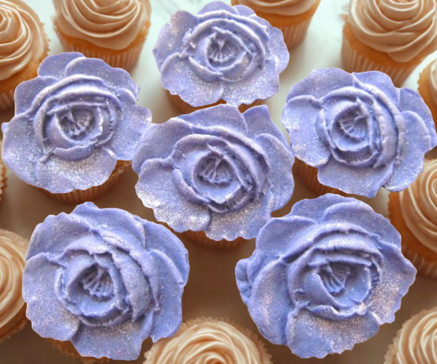 Set 6 Glittered Coloured Roses Edible Cupcake Decorations