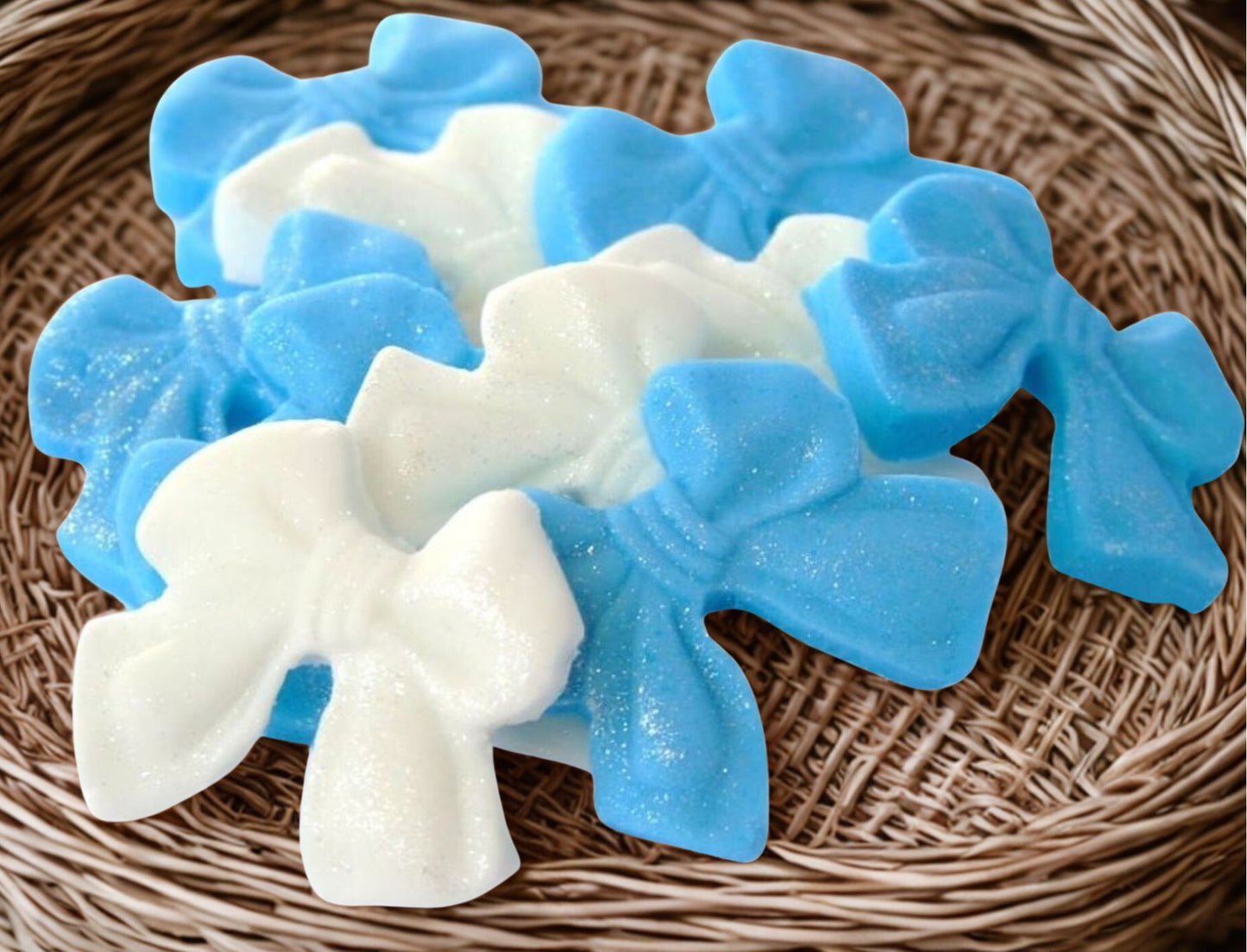 12 Mixed Coloured Glittered Bows Vegan Edible Cupcake Toppers