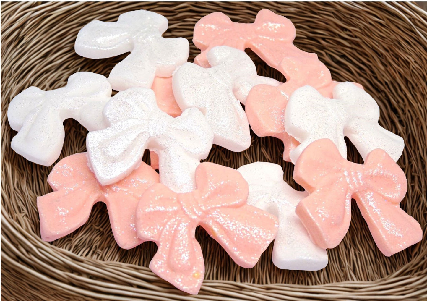 12 Mixed Coloured Glittered Bows Vegan Edible Cupcake Toppers