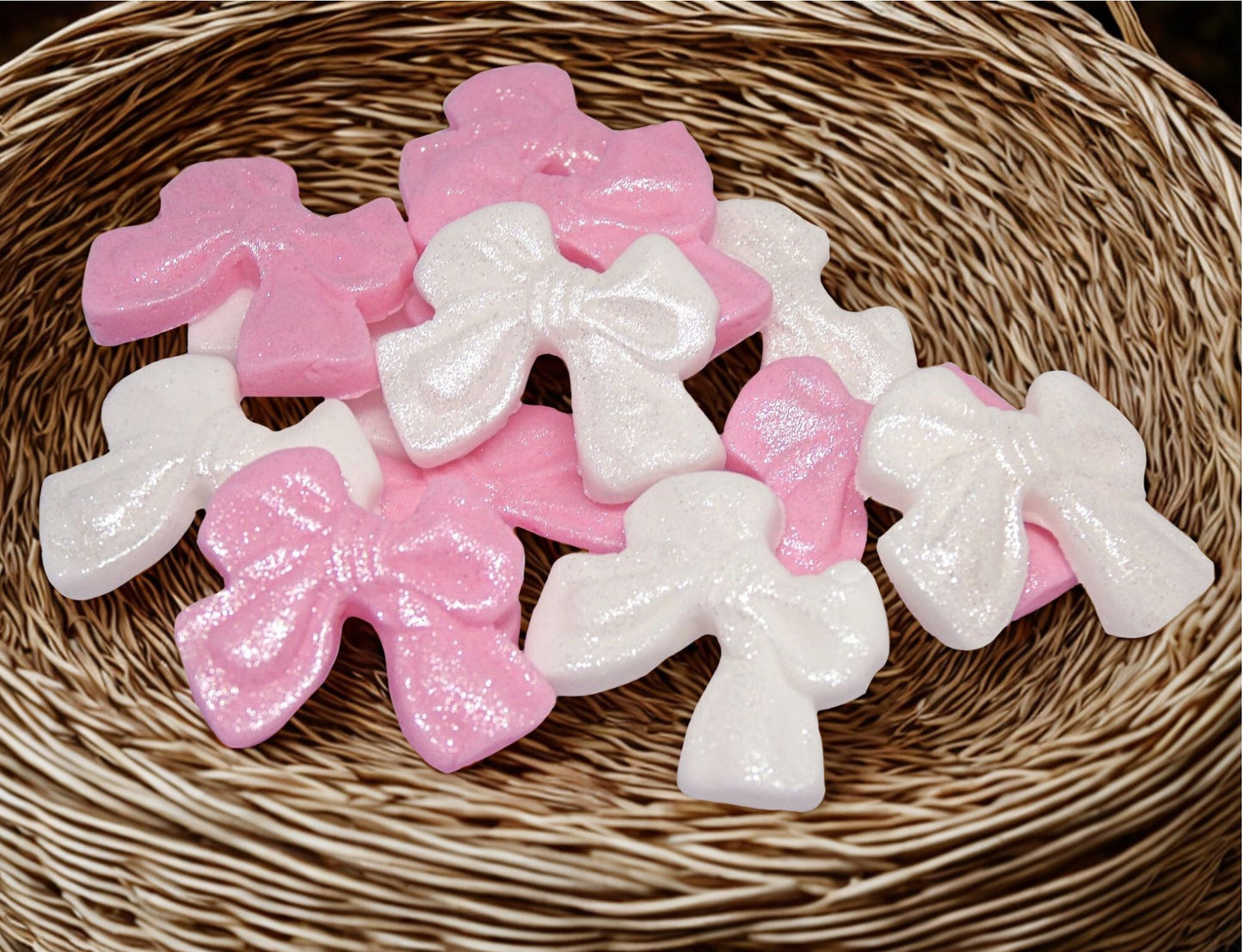 12 Mixed Coloured Glittered Bows Vegan Edible Cupcake Toppers