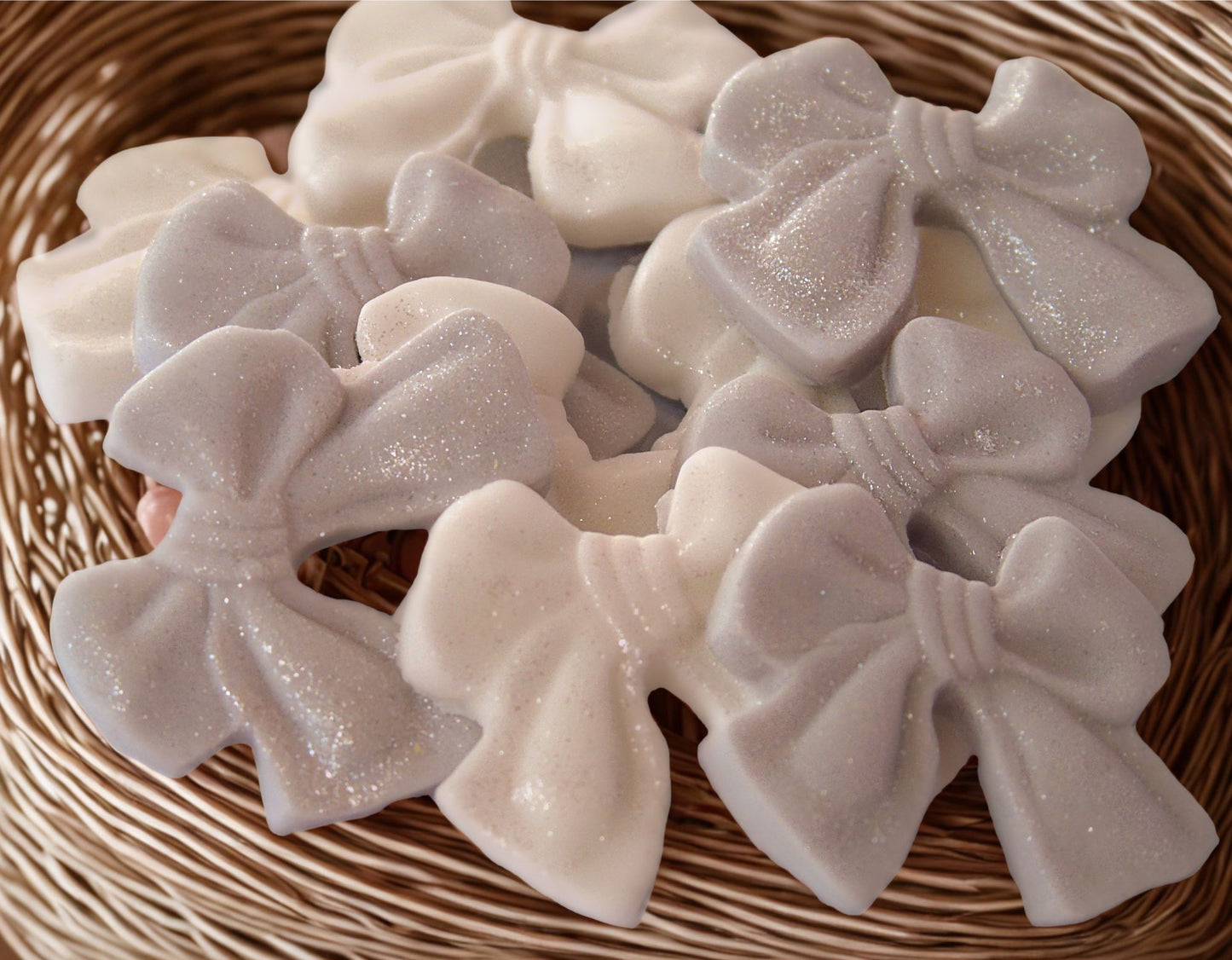 12 Mixed Coloured Glittered Bows Vegan Edible Cupcake Toppers