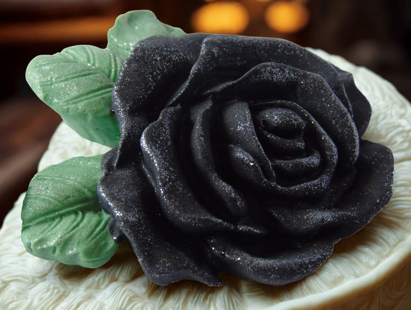 An Extra Large Single Coloured Glittered Rose Cake Topper