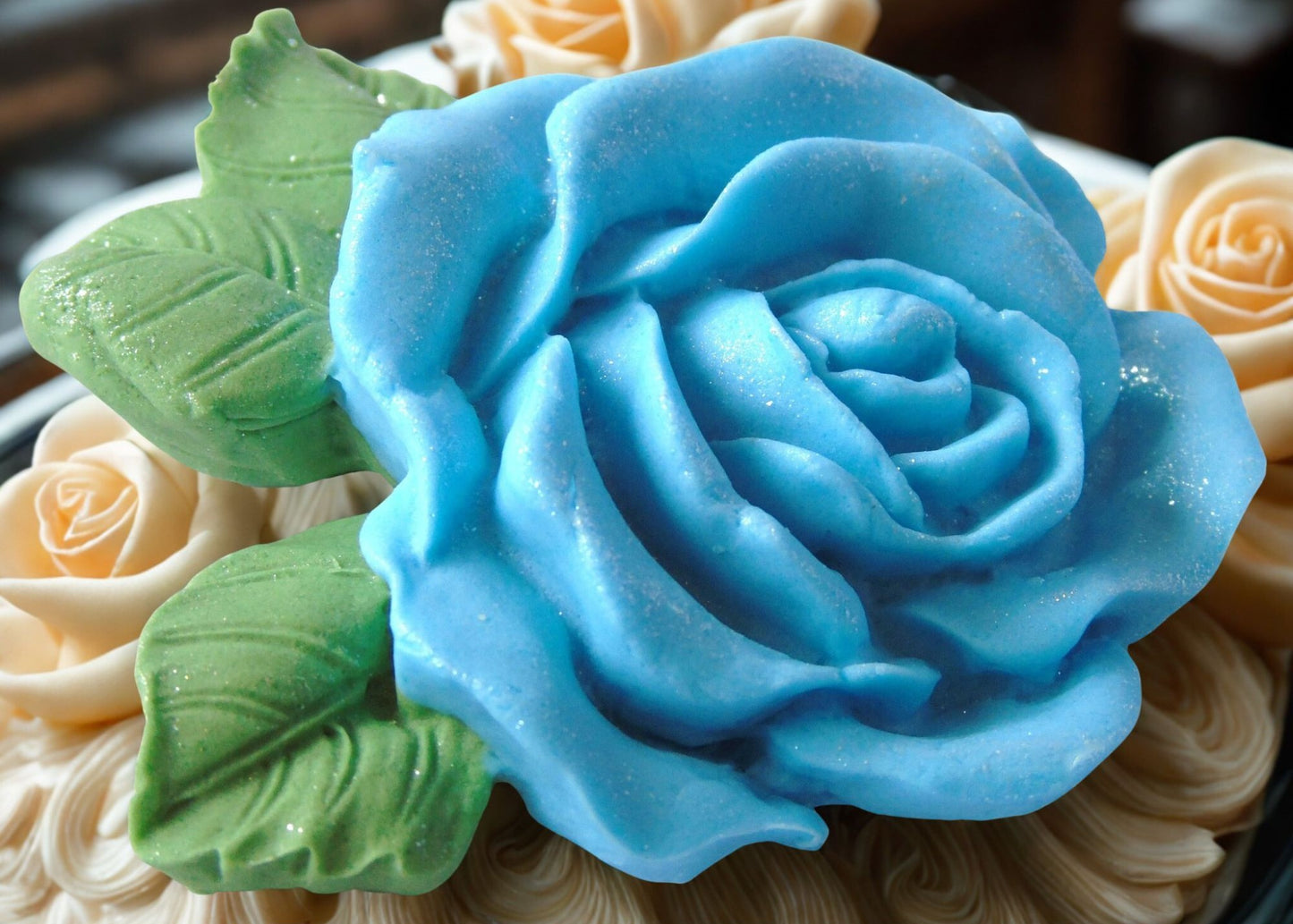 An Extra Large Single Coloured Glittered Rose Cake Topper