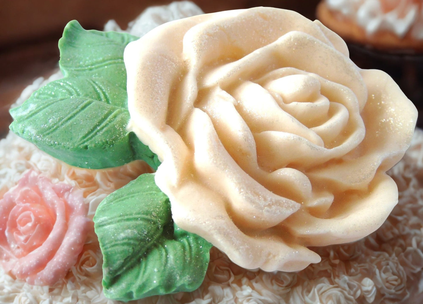An Extra Large Single Coloured Glittered Rose Cake Topper