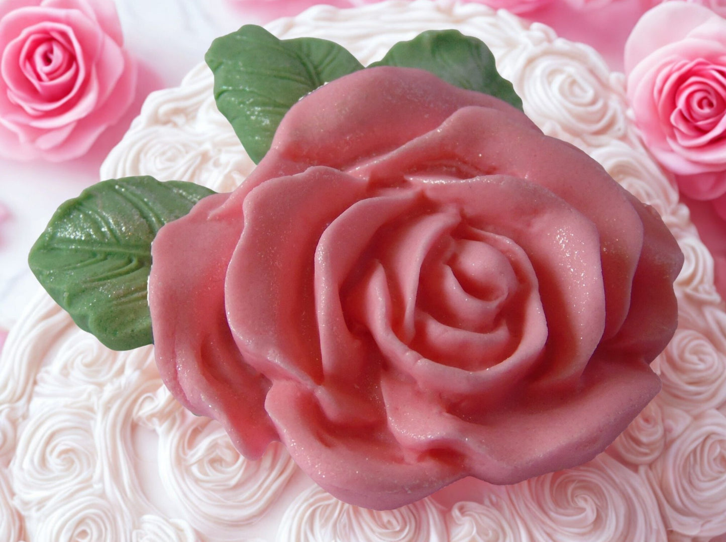 An Extra Large Single Coloured Glittered Rose Cake Topper