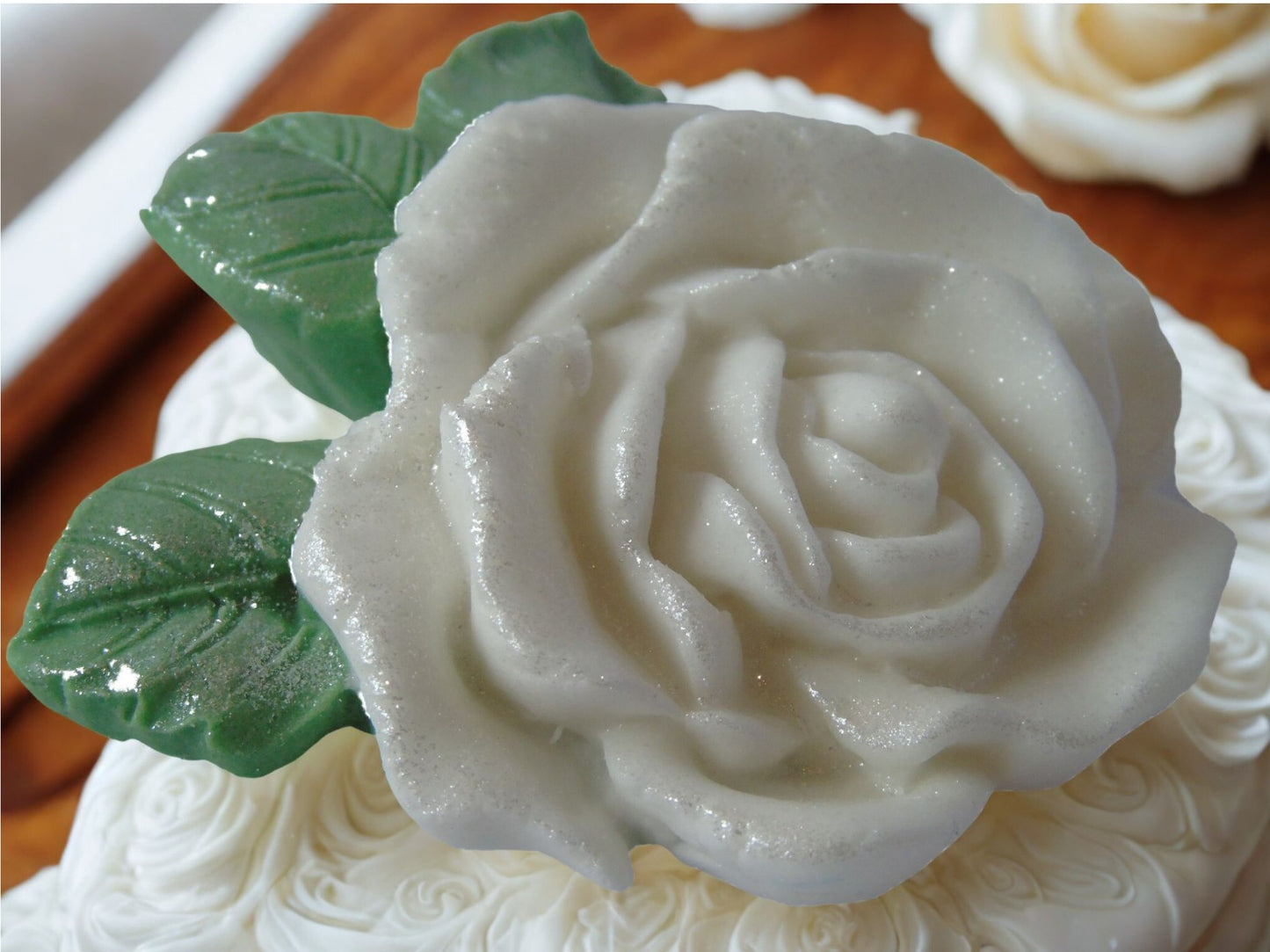 An Extra Large Single Coloured Glittered Rose Cake Topper