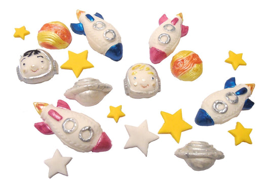 Spacemen and Rockets Vegan Cake Topper Decorations Set of 10 items