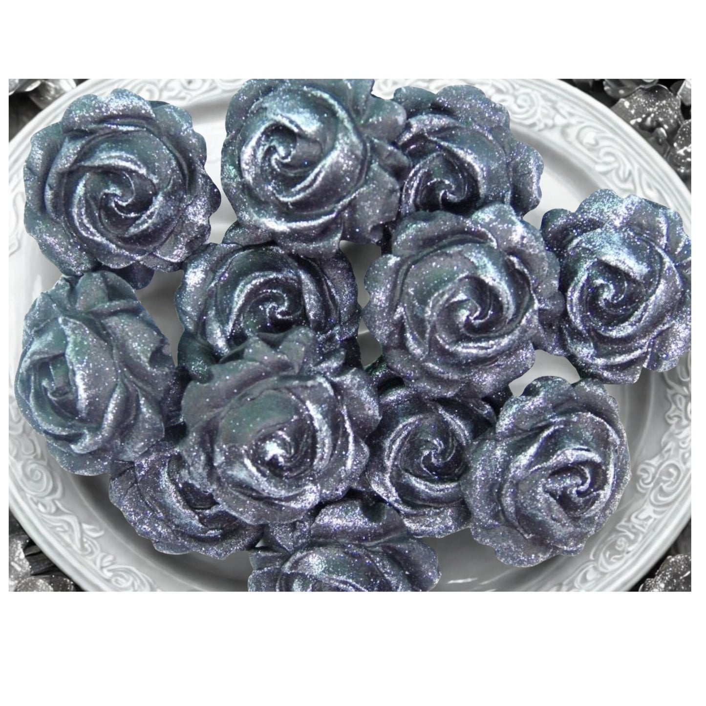 12 Glittered Coloured Roses Vegan Edible Cupcake Toppers