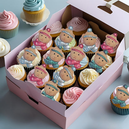 12 Christmas Bear Faces Edible Cupcake Cake Toppers