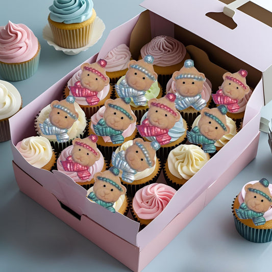 12 Christmas Bear Faces Edible Cupcake Cake Toppers
