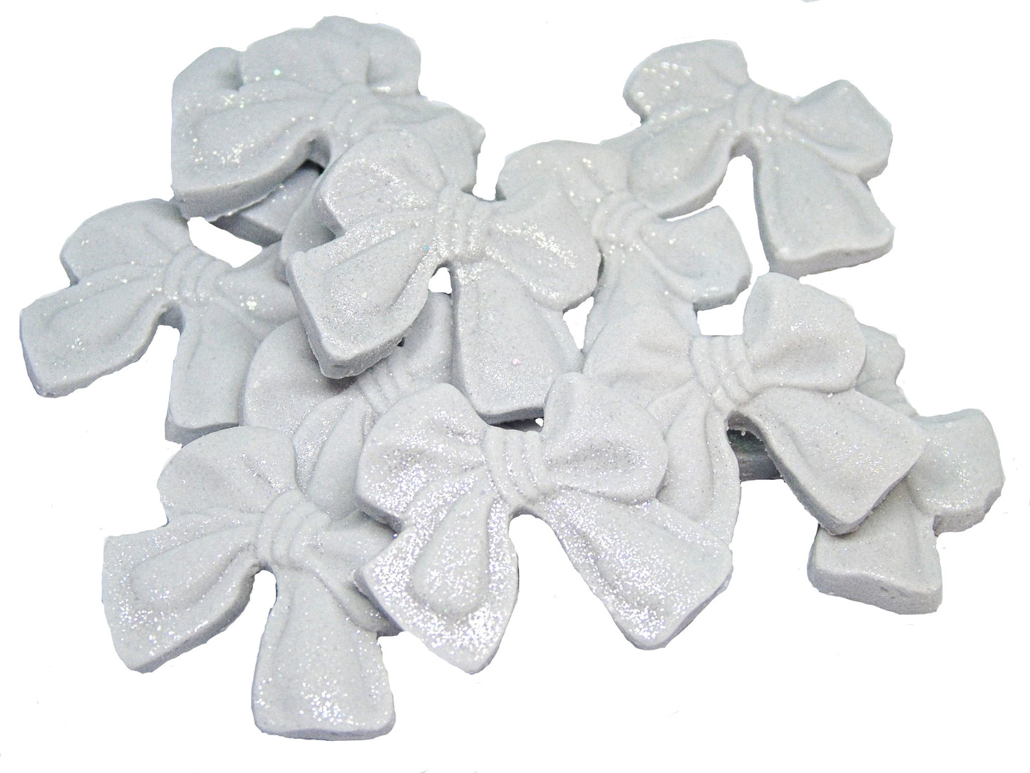 12 Edible Silver Vegan Glittered Bows - Vegan, Dairy & Gluten Free cupcake toppers