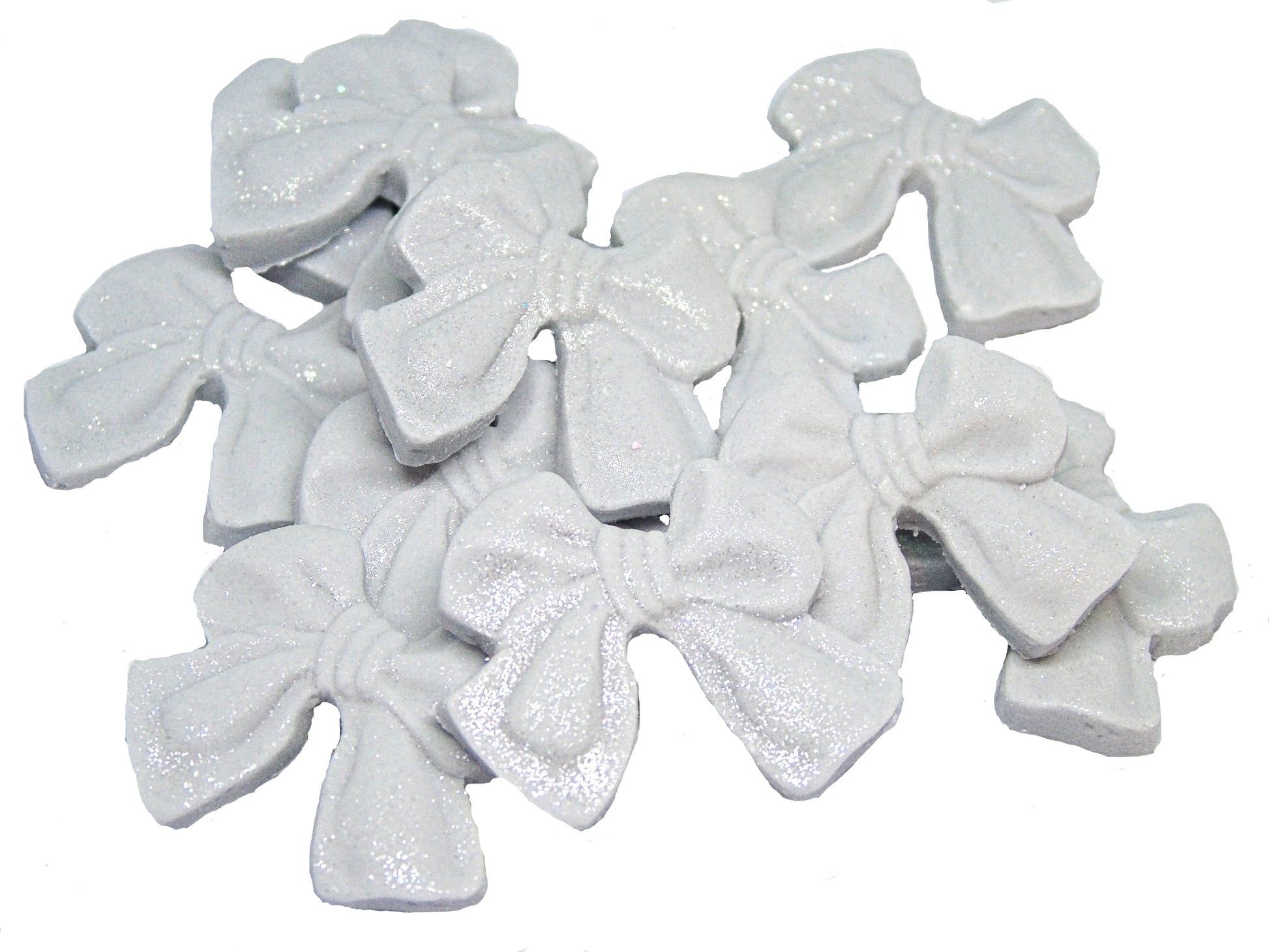 12 Edible Silver Vegan Glittered Bows - Vegan, Dairy & Gluten Free cupcake toppers