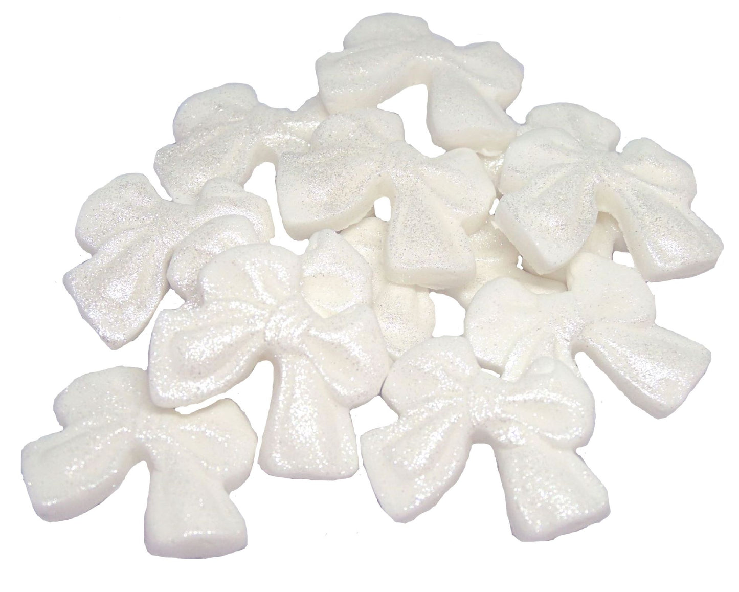12 Edible White Vegan Glittered Bows - Vegan, Dairy & Gluten Free cupcake toppers