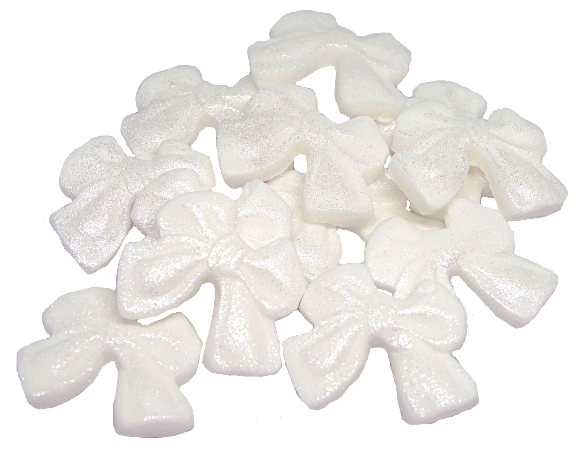 12 Edible White Vegan Glittered Bows - Vegan, Dairy & Gluten Free cupcake toppers