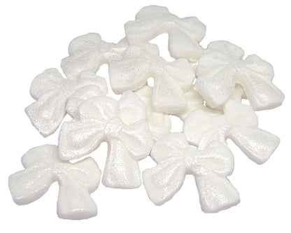 12 Edible White Vegan Glittered Bows - Vegan, Dairy & Gluten Free cupcake toppers