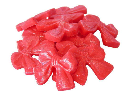 12 Edible Red Vegan Glittered Bows - Vegan, Dairy & Gluten Free cupcake toppers
