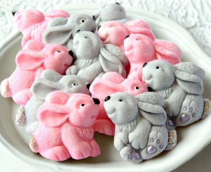 12 Easter Coloured Rabbits Baby Shower Edible Cupcake Toppers
