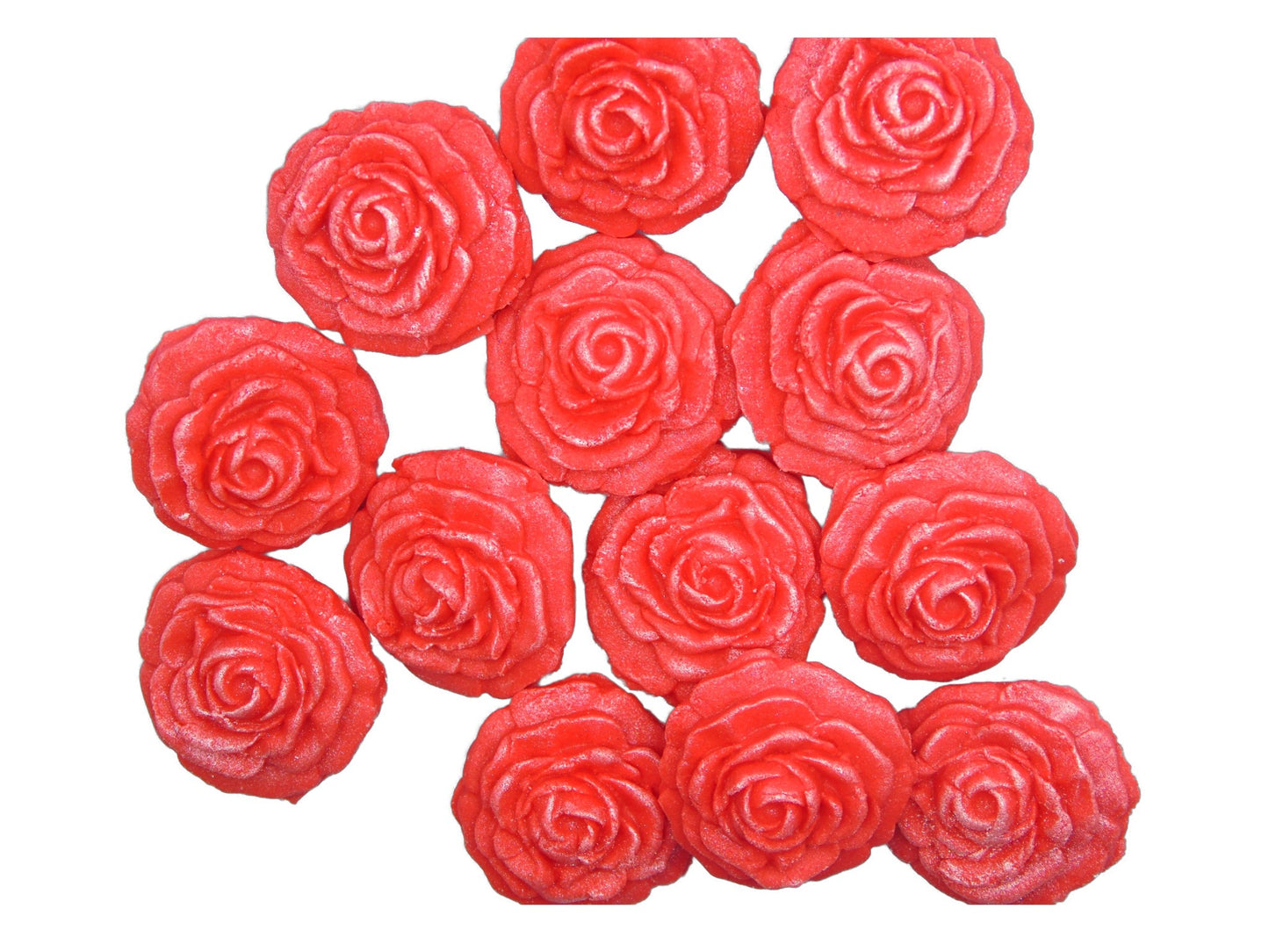 12 Vegan Small Glittered Red Roses Wedding Birthday Cupcake Toppers
