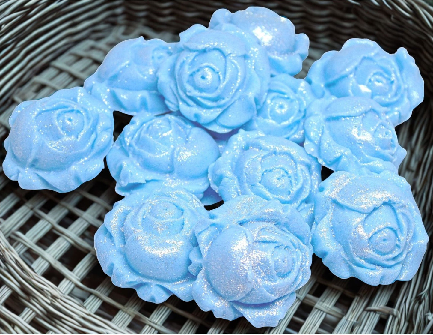 12 Glittered Coloured Rose Buds Edible Cupcake Toppers